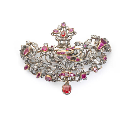 An 18th century gem-set and diamond giardinetto brooch