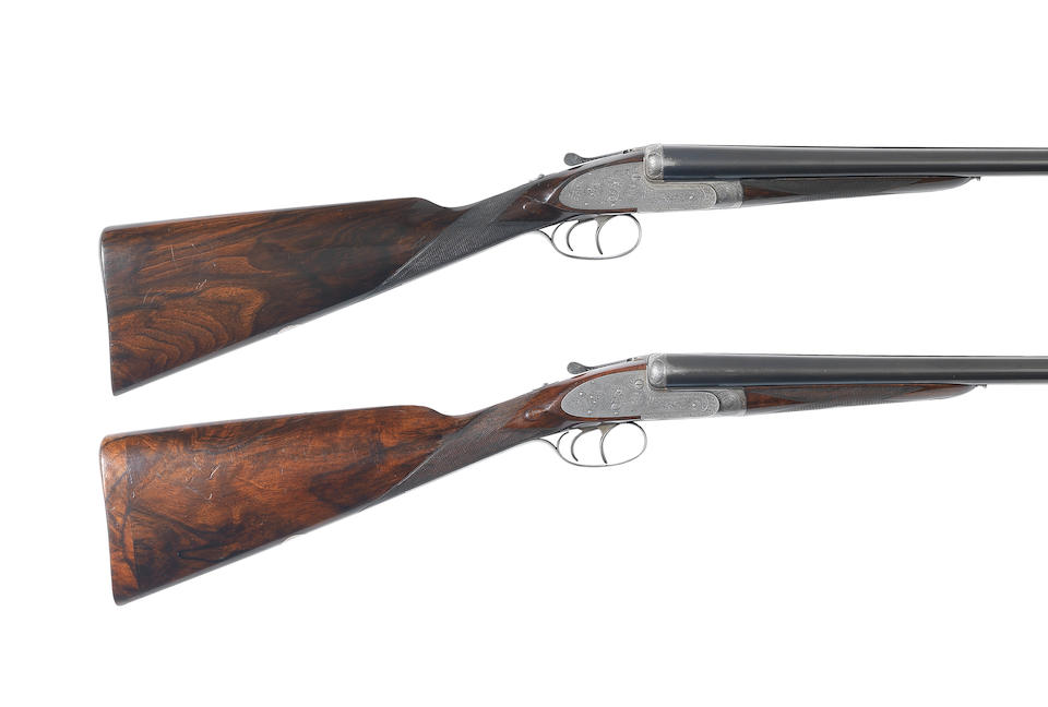 A pair of 12-bore self-opening sidelock ejector guns by J. Purdey, no. 18430/1 In their brass-mounted oak and leather case