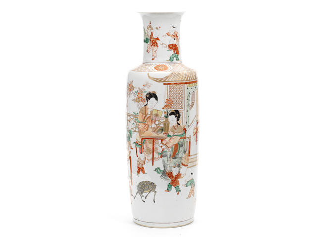 A large and rare enamelled rouleau vase Kangxi