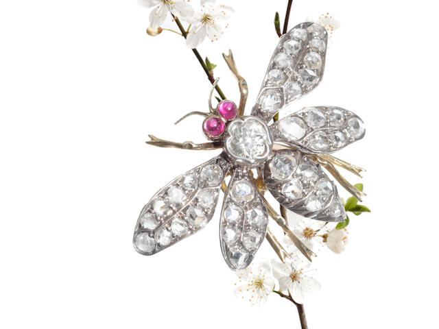 A Victorian diamond insect brooch