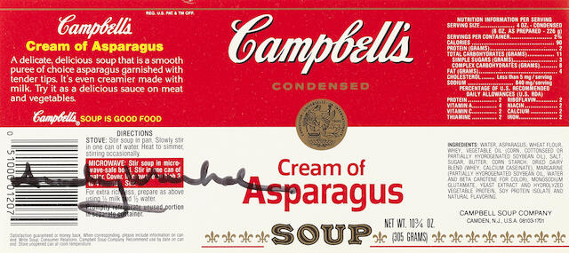 Bonhams : Andy Warhol: A signed Campbell's soup can label,
