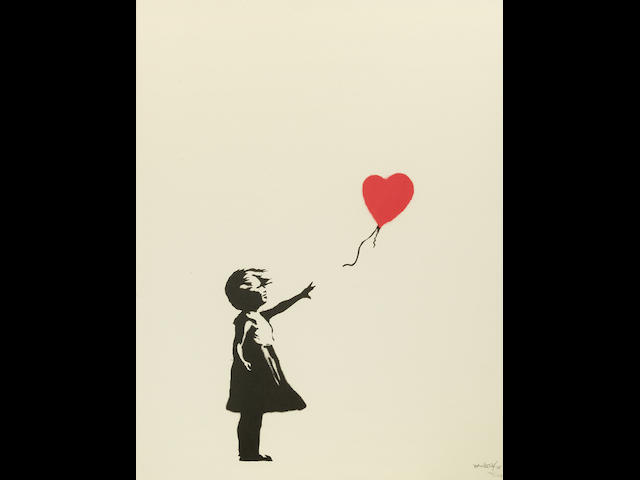Banksy (British, born 1975) Balloon Girl Screenprint in black and red, 2004, on wove, signed, dated and inscribed A.P D.N 79/150 in pencil, an artist's proof, published by Pictures on Walls, London, the full sheet, 653 x 592mm (25 5/8 x 23 1/4in)(SH)
