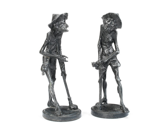 A pair of late 19th century Continental bronzed spelter novelty figural candlesticks  (2) image 1