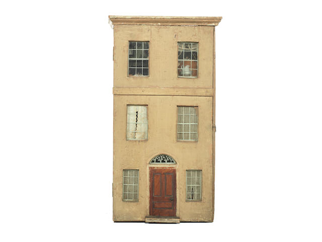 An early painted wooden dolls house and contents, English circa 1848