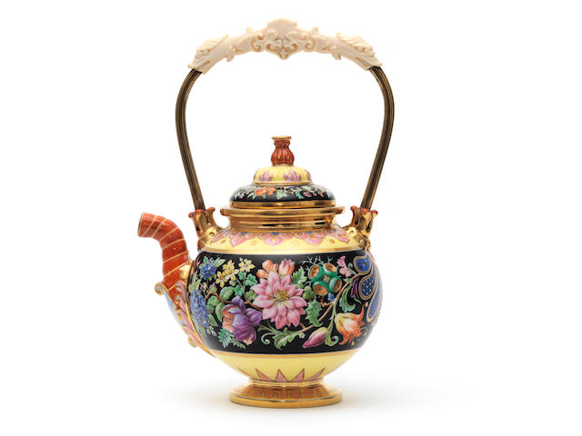 A S&#232;vres chinoiserie-shape teapot and cover, dated 1846