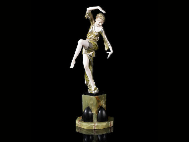 Ferdinand  Preiss  (German, 1892-1943) 'Autumn Dancer' a Cold-Painted Bronze and Carved Ivory Figure, circa 1925