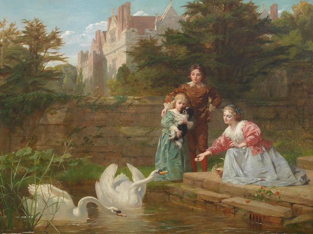 Frederick Goodall, RA (British, 1822-1904) Feeding the swans