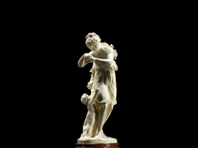 An Italian white marble sculpture entitled 'Le Printemps de la Vie'  by Antonio Giovanni Lanzirotti, dated 1876 (2)