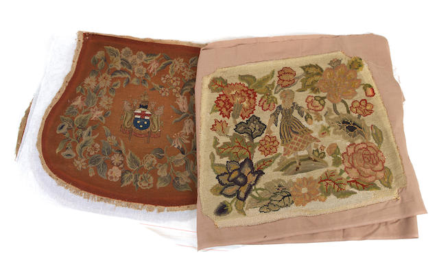 Two sets of three needlework seat covers, 18th century ((6))