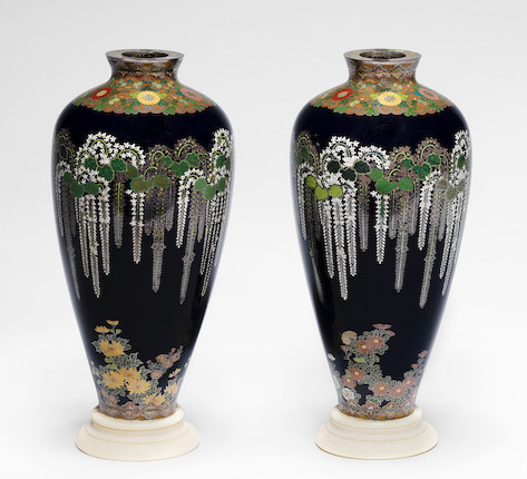 An important and fine pair of matching cloisonné-enamel ovoid vases  By Namikawa Yasuyuki (1845-1927), circa 1897 (4) image 4