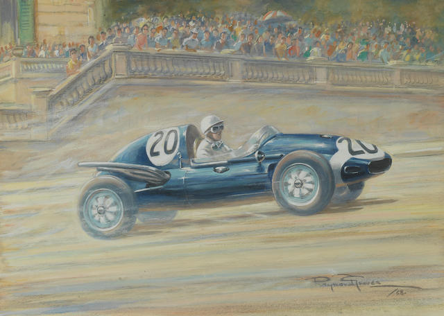 Raymond Groves (1913-1958), two framed mixed media studies of racing cars,   ((2))