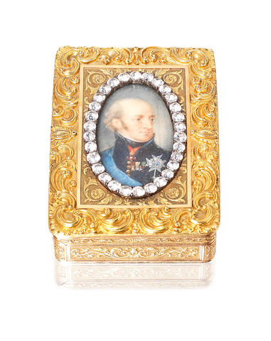 A 19th century German gold presentation snuff box, by Sochay & Colin, Hanau, circa 1817-1825