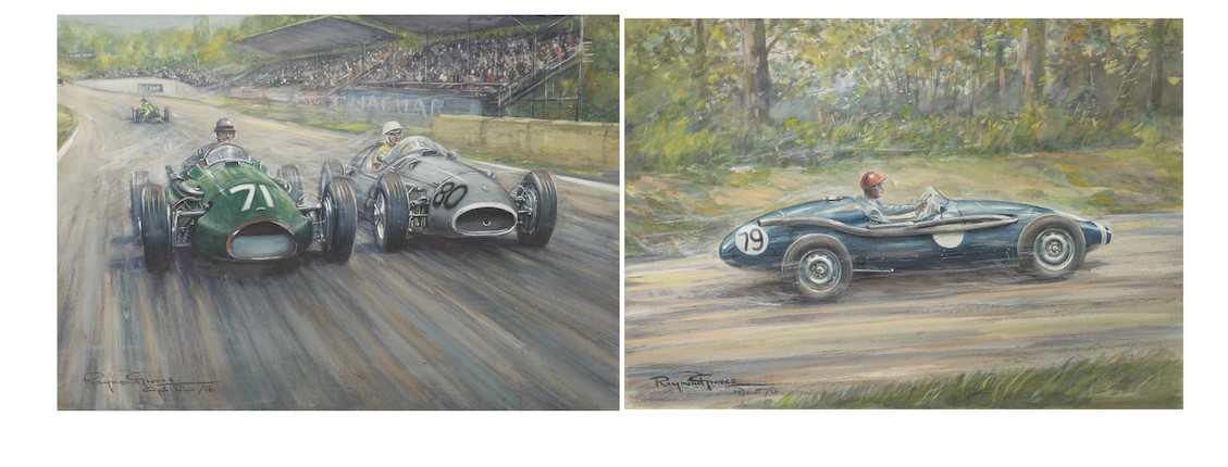 Raymond Groves, (1913-1958), two mixed media studies of single seat racing cars,  ((2)) image 1
