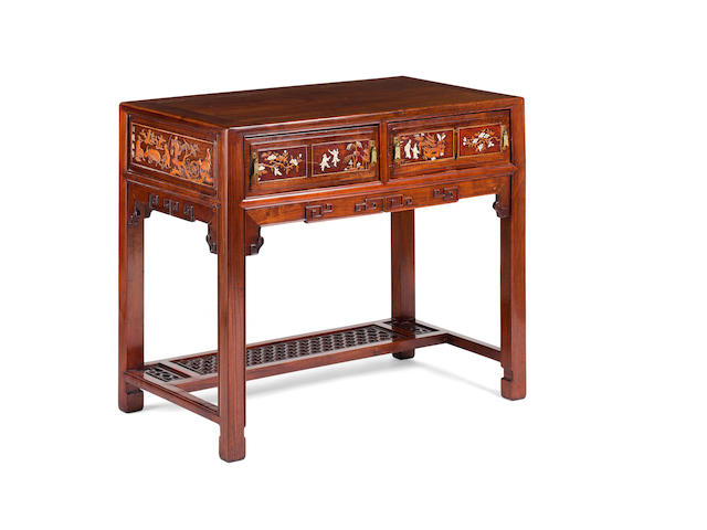 A bone and boxwood inlaid huanghuali writing desk 19th century