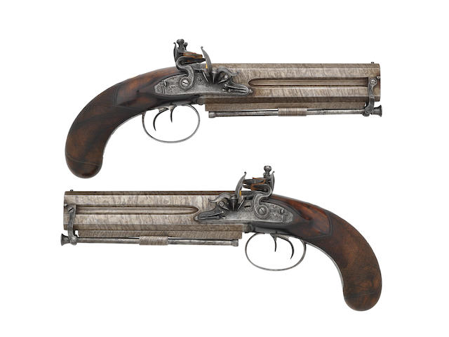 A Pair Of Over-And-Under Flintlock Officer's Pistols
