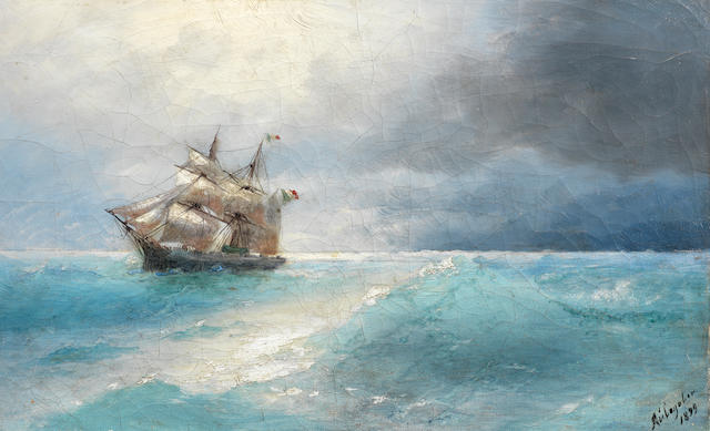 Ivan Konstantinovich Aivazovsky (Russian, 1817-1900) Italian ship at sea