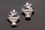 Thumbnail of A pair of diamond and vari gem-set earclips image 2