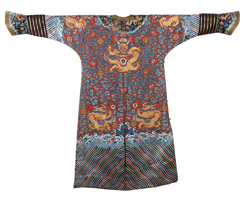 An embroidered brown-ground 'dragon' robe 19th century