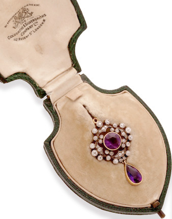 An early 20th century amethyst and diamond pendant/brooch image 1