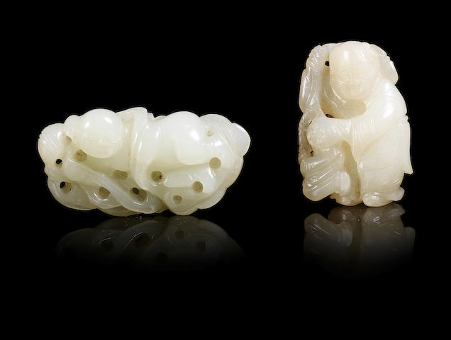Two pale green jade figural carvings 18th/19th century (4)