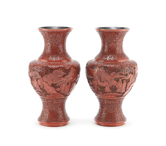 A pair of cinnabar lacquer baluster vases 19th/20th century (2)