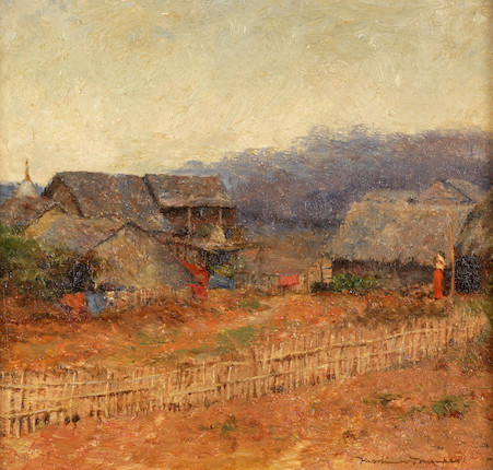 Mortimer Luddington Menpes RI, RBA, RE (British, 1855-1938) Burmese village (in a fluted panel frame) image 2