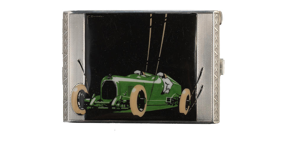 A fine and rare Austro Daimler silver and enamel cigarette case, Austrian, circa 1928,  ((2))