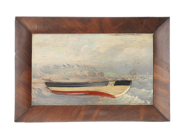 An unusual 19th Century painted half hull relief 23.5 x 38cm