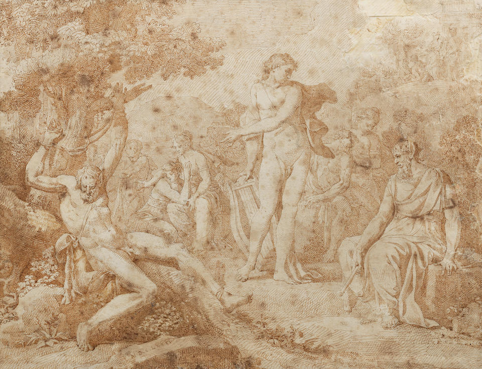 Circle of Pietro Antonio Novelli (Venice 1729-1804) The Flaying of Marsyas (together with a pen, ink and wash drawing of The Monument of Chivalry' (2))