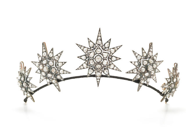 Five diamond brooches/tiara,