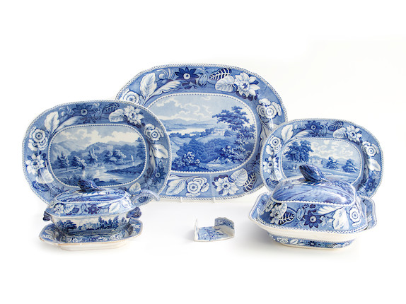 A group of blue and white printed earthenware from the British Views series, early 19th century image 1