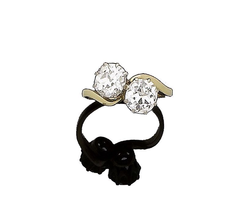 A diamond two-stone crossover ring