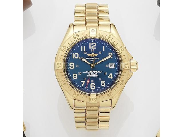Breitling. An 18k gold automatic calendar bracelet watch SuperOcean, Ref:K10040, Case No.0201, Sold 9th February 1998