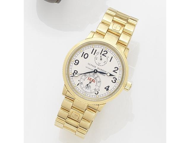 Ulysse Nardin. An 18k gold automatic calendar bracelet watch Marine Chronometer, Ref:261-77, No.0072, Recent