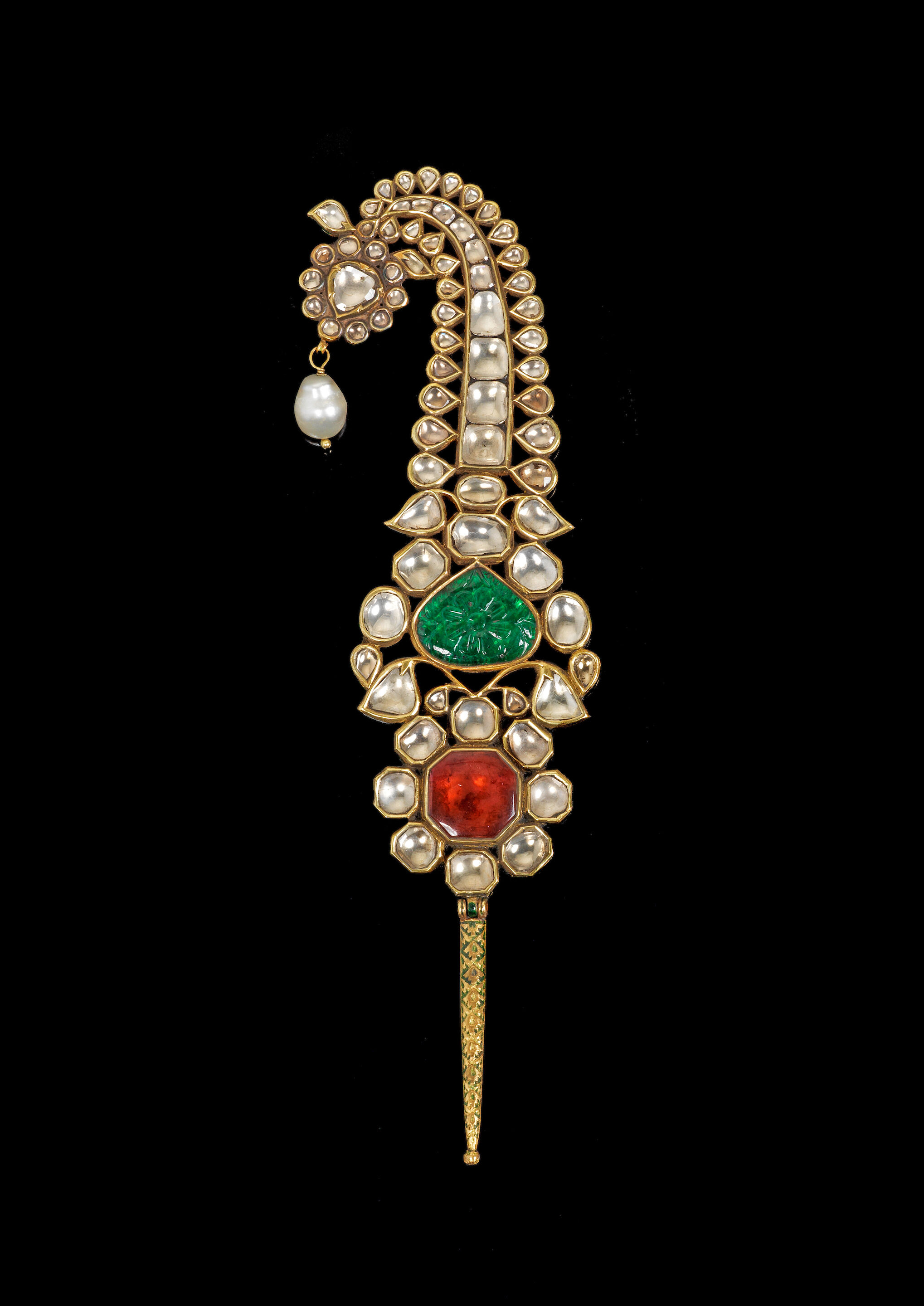 Jigha Bonhams : A fine gem-set enamelled gold Turban Ornament (Jigha) North ...