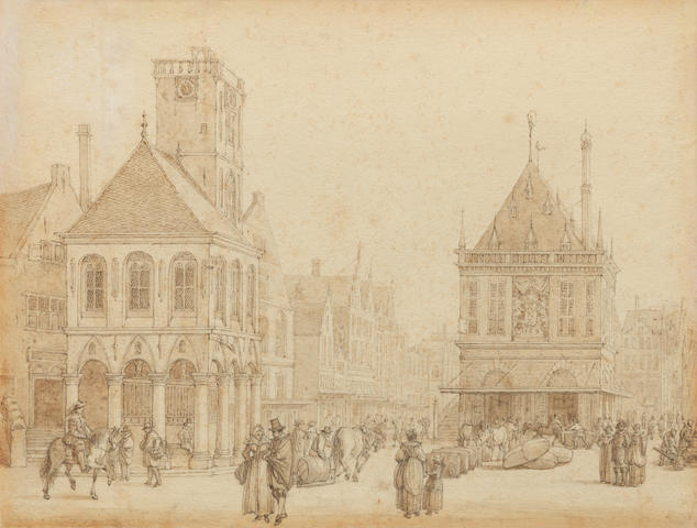 Reinier Vinkeles (Amsterdam 1741-1816 ?) Figures in a town square