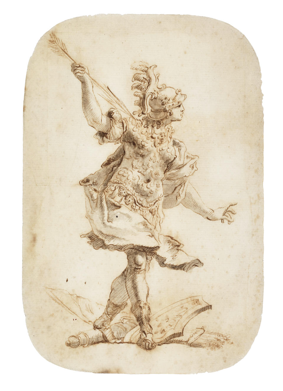 Italian School, 18th Century A mythological female figure holding an arrow, possibly Minerva unframed (together with a drawing of two figures (2))
