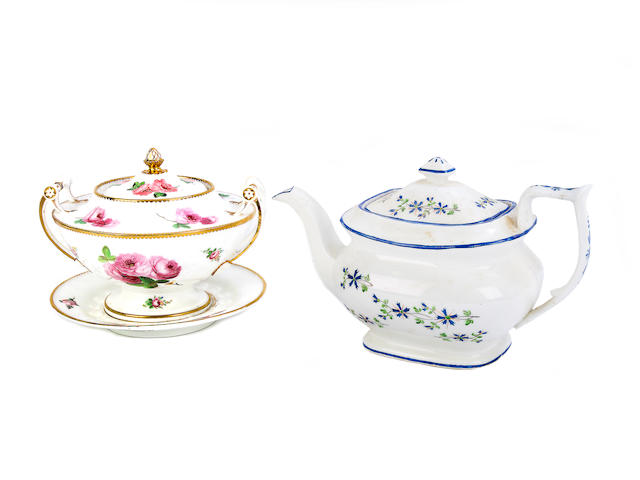 A Nantgarw sauce tureen, a cover and stand, and a Nantgarw teapot and cover, circa 1818-20