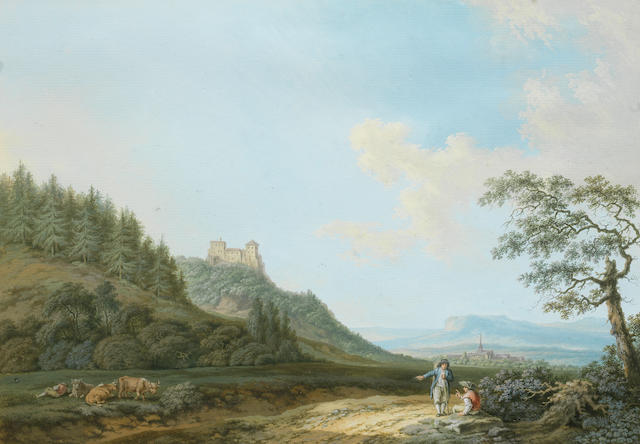 German School, 18th Century Drovers resting with their flocks in an Italianate landscape; and Travellers on a country path in a rocky landscape (2)