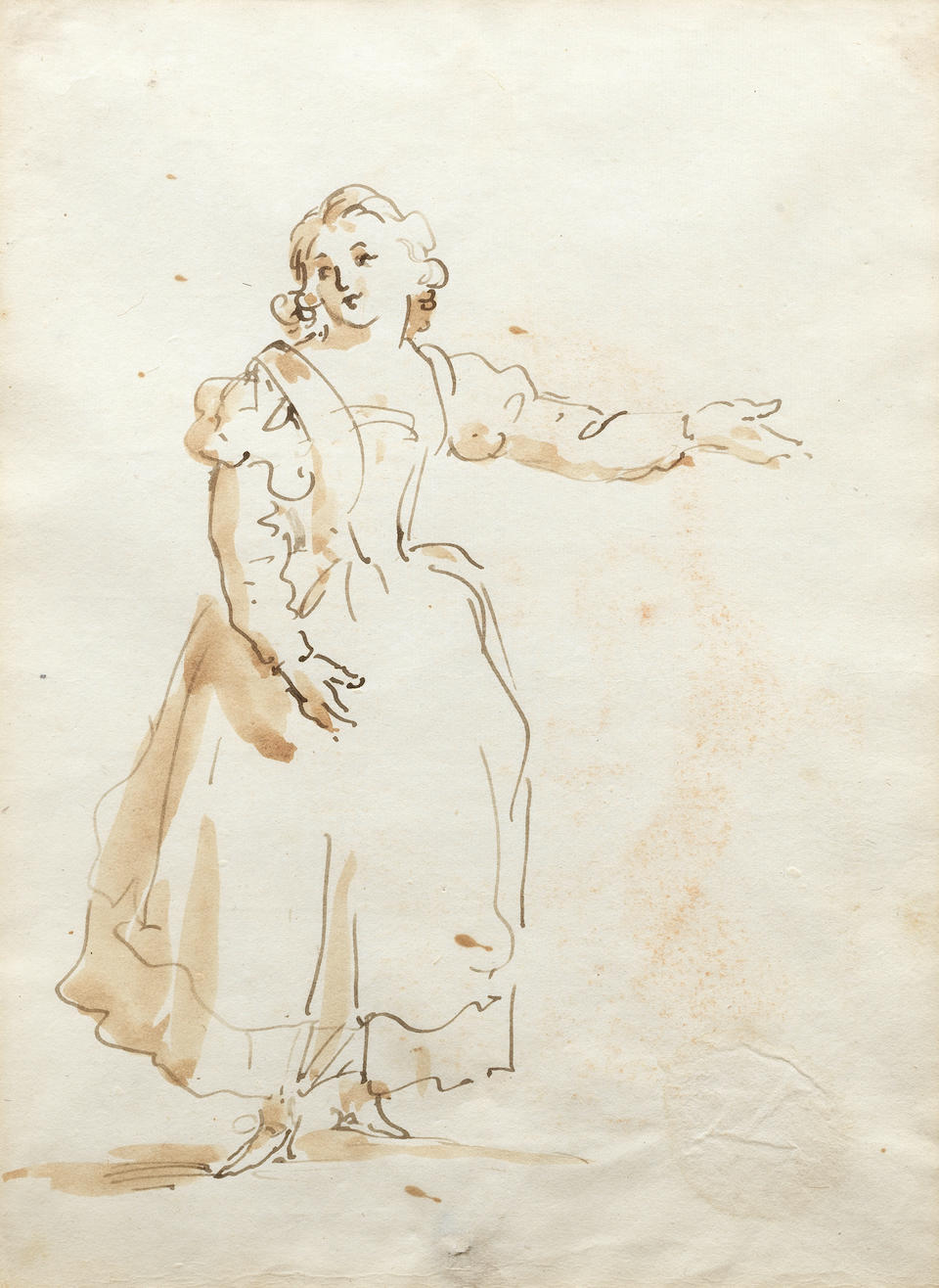 Circle of Pier Leone Ghezzi (Rome 1674-1755) A caricature of two men with a baby owl (with two other 18th Century Italian drawings of figures and a watercolour view of the Kremlin, circa 1790 (4))