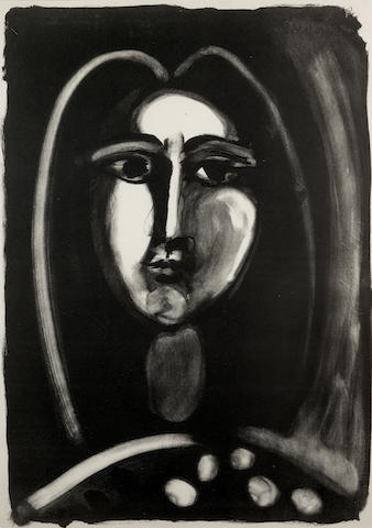 Pablo Picasso (Spanish, 1881-1973) T&#234;te de Femme The rare lithograph, 1948, on Arches, one of five impressions pulled before the zinc plate was damaged, printed by Mourlot, Paris, with full margins, 659 x 497mm (26 x 19 1/2in) (SH)