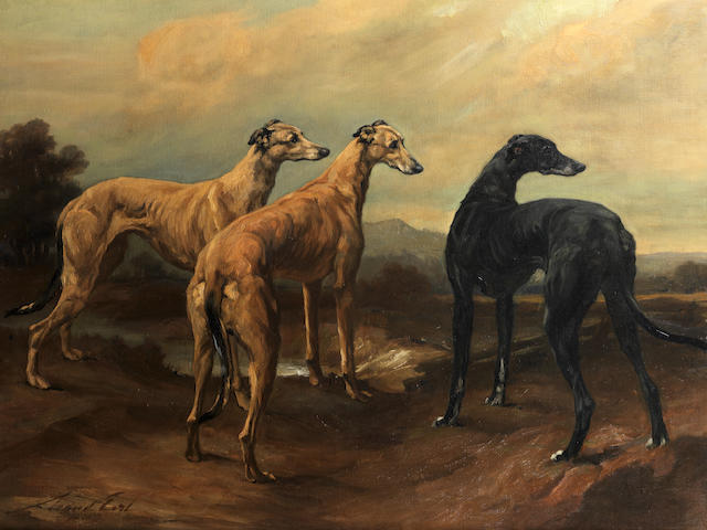 Maud Earl (British, 1863-1943) Greyhounds in a landscape 48 1/2 x 62 1/2in (123 x 159cm)