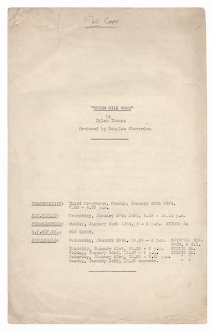THOMAS (DYLAN) Roneoed broadcast script of Under Milk Wood, marked in pencil "File Copy",  January 1954;