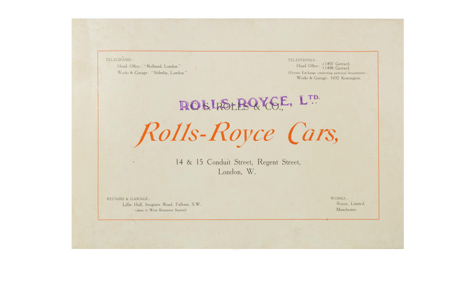 A fine and rare 1906 Rolls-Royce sales catalogue,