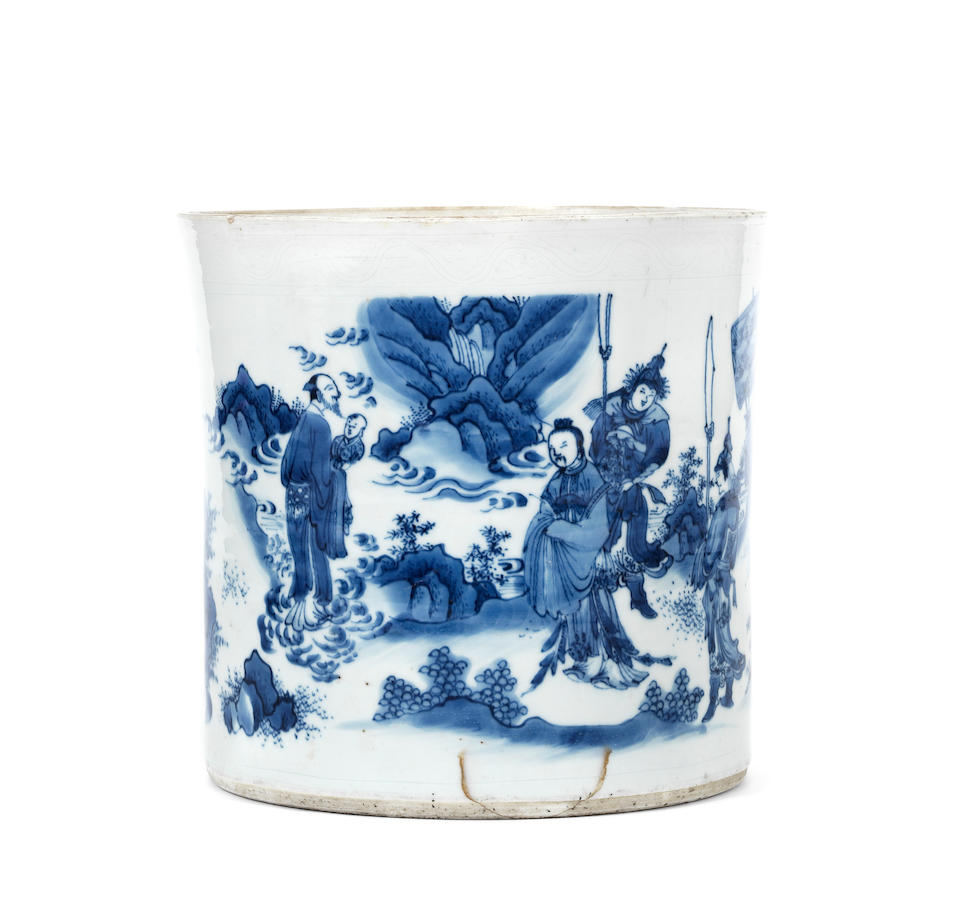 A blue and white brushpot, bitong Chongzhen