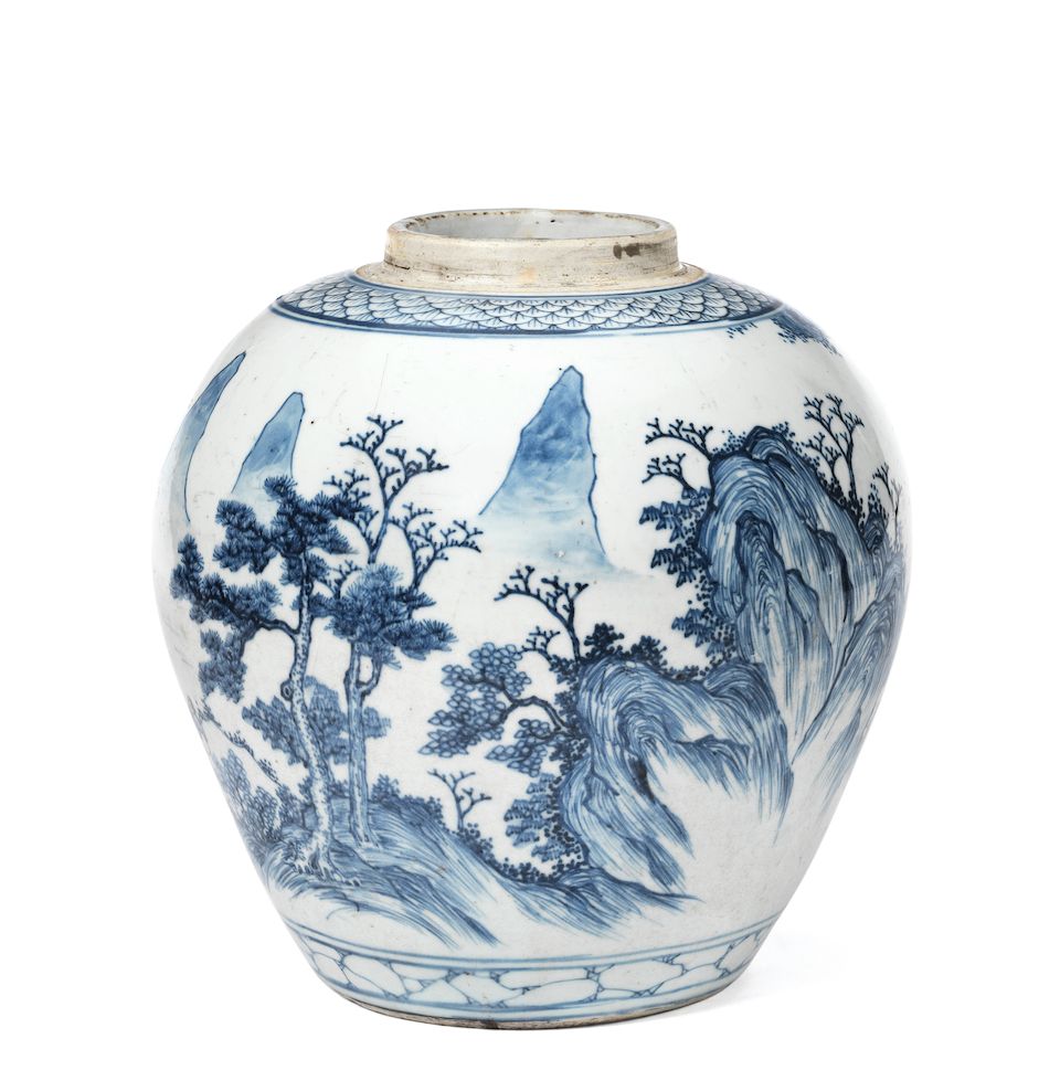 A blue and white 'master of the rocks' jar Circa 1660 (2)