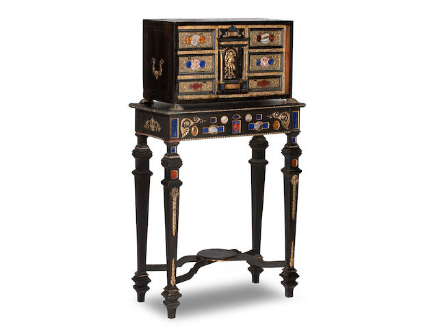 A North Italian table top cabinet and stand, probably 19th century