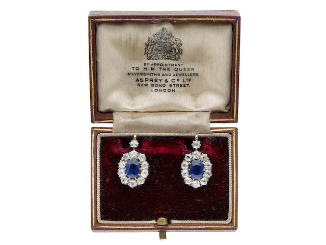 A pair of sapphire and diamond cluster earrings,