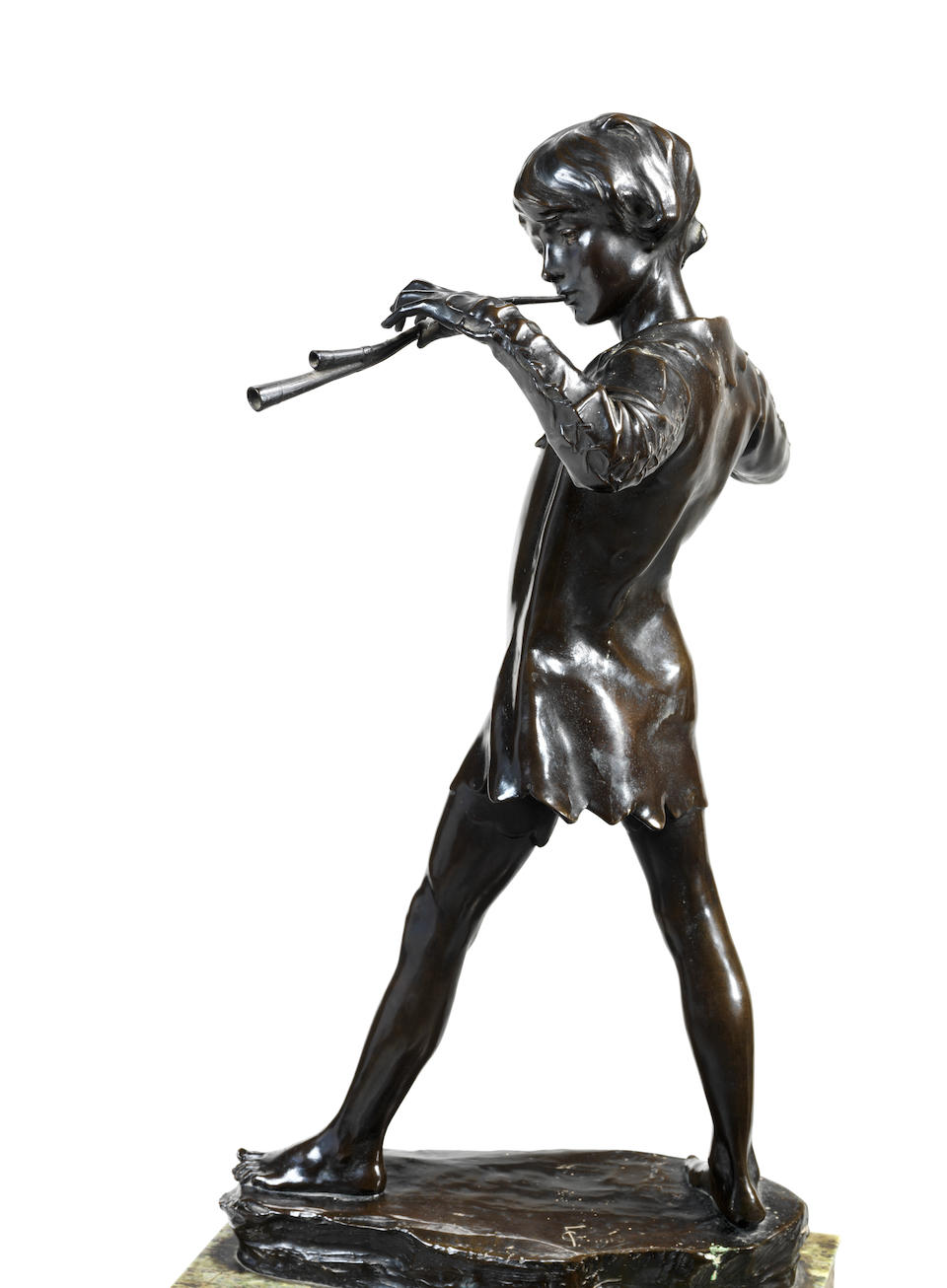 Sir George James Frampton, English (1860-1928) A rare and early Bronze figure of Peter Pan with direct provenance to the sculptor the model originally conceived 1911, this cast dated 1913 (2)