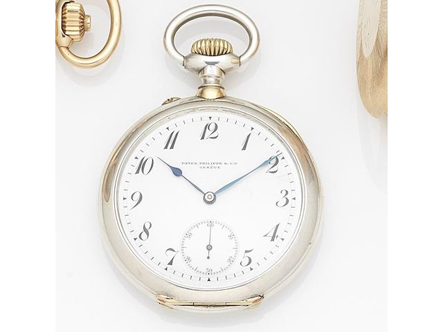 Patek Philippe. An unusual silver keyless wind open face pocket watch Case and Cuvette No.264257, Movement and Cuvette No.157682, Circa 1910